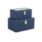 Contemporary Home Living Set of 2 Navy Blue and Gold Handmade Rectangular Linen Boxes 10.25"